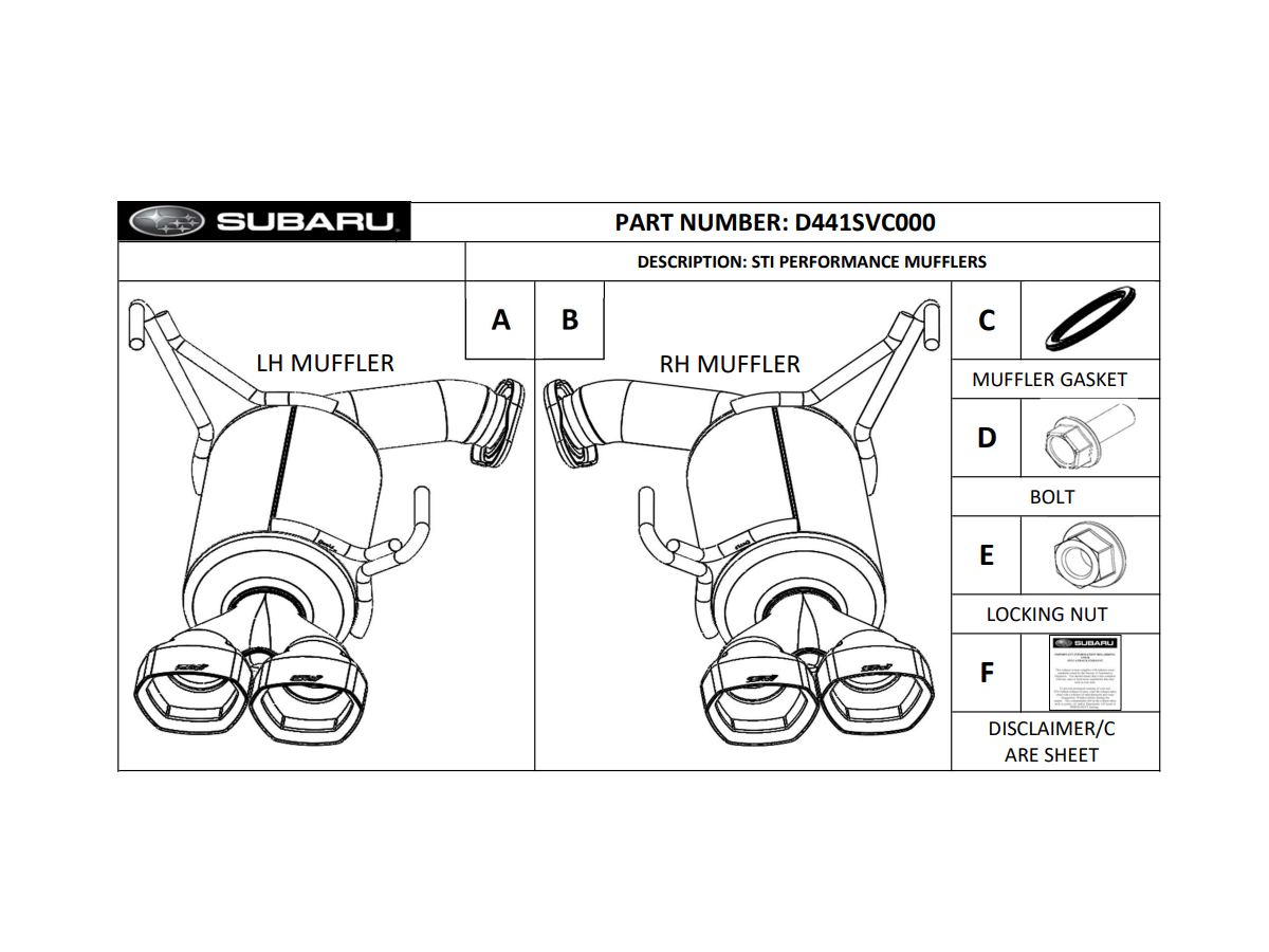 Subaru STI Performance Mufflers Stainless Steel With Quad Exhaust Tips